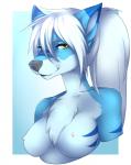 anthro black_nose blue_body blue_fur breasts chest_tuft female fur hair long_hair looking_at_viewer nipples solo tuft white_hair yellow_eyes here-kitty-kitty barrakoda canid canine canis mammal wolf 2014 digital_media_(artwork) half-length_portrait portrait shaded