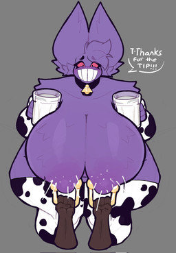 ambiguous_gender anthro areola big_breasts bodily_fluids breasts container cup duo female female_focus fur glass glass_container glass_cup grin huge_breasts lactating nipple_piercing nipple_ring nipples piercing purple_body purple_fur red_sclera ring_piercing simple_background smile solo_focus thick_thighs wide_hips iaredumbo nintendo pokemon plump_(character) generation_1_pokemon gengar pokemon_(species) hi_res