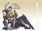 armor big_breasts blonde_hair breast_pillow breasts butt clothed clothing duo female hair red_eyes sitting size_difference text tongue tongue_out white_hair deadflow final_fantasy final_fantasy_xi square_enix animal_humanoid cat_humanoid felid felid_humanoid feline feline_humanoid humanoid mammal mammal_humanoid mithra english_text