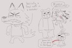 anthro blood bodily_fluids chibi clothing eyes_closed group male shirt sitting text topwear mike_cubes animal_crossing nintendo dobie_(animal_crossing) ike_(animal_crossing) o'hare_(animal_crossing) bear canid canine canis lagomorph leporid mammal rabbit wolf 2020 comic english_text hi_res