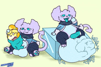 anthro balls big_balls blush cock_vore duo female female_prey genitals gurgling_balls huge_balls male male/female male_pred open_mouth penile penis prey_in_balls scarf sitting tongue tongue_out unwilling_prey vore purpulear animal_crossing nintendo isabelle_(animal_crossing) jack_(purpulear) canid canine canis domestic_dog imp mammal shih_tzu toy_dog hi_res