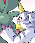 anal anthro blush butt duo horn licking male male/male male_rimming_male oral red_eyes rimming rimming_male sex striped_pelt tongue mindnaughty bandai_namco digimon digimon_(species) gabumon