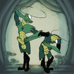 2_fingers 4_fingers abs anthro balls big_balls big_penis bottomwear clothing clover_(plant) duo fingers genitals gloves handwear male male/male muscular penis plant shorts yellow_body detrefle13 green_prince_(hollow_knight:_silksong) arthropod humanoid 1:1 hi_res