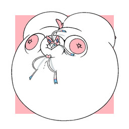 belly belly_expansion big_belly big_butt blush blush_lines body_inflation border butt butt_expansion expansion fur huge_belly huge_butt hyper hyper_belly hyper_butt hyper_inflation immobile inflation onomatopoeia pink_border pink_ears pink_tail sound_effects tail text white_body white_border white_fur incidental_(artist) nintendo pokemon eeveelution generation_6_pokemon pokemon_(species) sylveon 1:1 2025 hi_res
