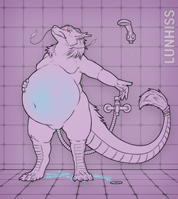anthro bathing bathroom belly belly_expansion belly_inflation big_belly blush blush_lines claws ear_piercing expansion eyes_closed fur hair hand_on_belly horn hose hose_in_butt hose_inflation huge_belly inflation liquid_inflation looking_pleasured male nude overweight overweight_anthro paw_on_belly piercing shower shower_hose showering solo standing tail text transparent_belly tuft water water_inflation wet whiskers lunhiss mythology dragon eastern_dragon furred_scalie mythological_creature mythological_scalie scalie artist_name digital_drawing_(artwork) digital_media_(artwork) hi_res monochrome sketch