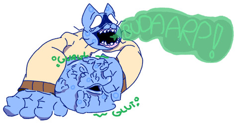 ambiguous_gender anthro belly big_belly body_outline burp_cloud burping deep_navel digestion digestion_noises feet group horror_(theme) navel vore why penchris cartoon_network the_amazing_world_of_gumball gumball_watterson