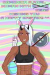 axe battle_axe big_breasts blush breasts clothed clothing easter_egg female hair holidays horn looking_at_viewer muscular rabbit_ears red_eyes simple_background smile solo tan_body tan_skin teeth text white_hair limpidream easter monica_(demonica)_fall demon humanoid lagomorph leporid mammal rabbit absurd_res digital_media_(artwork) hi_res
