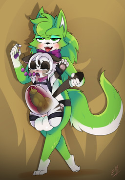 abdominal_bulge animal_genitalia animal_penis anthro ball_gag balls bdsm beads big_penis black_nose blush bodily_fluids bondage bound breasts bulge casual_cocksleeve cervical_contact cervical_penetration clitoris clothed clothing collar duo erection female female_penetrated fur gag gagged genital_fluids genitals green_body green_eyes green_fur hair half-closed_eyes harness internal internal_vaginal kerchief knot knotting male male/female male_penetrating male_penetrating_female multicolored_body multicolored_fur narrowed_eyes nipples nude open_mouth pawpads penetration penile penile_penetration penis penis_in_vagina precum precum_in_pussy precum_in_uterus precum_inside restraints scarf sex simple_background size_difference smile stretched_vagina submissive tail tail_pull teeth tongue tongue_out two_tone_body two_tone_fur uterus vaginal vaginal_fluids vaginal_penetration vulva walking white_body white_fur x-ray_view e-01 hisoka_(kazukio) zero_one canid canine canis domestic_cat felid feline felis mammal wolf zerian_(species) absurd_res digital_media_(artwork) hi_res