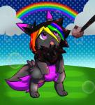 alternate_color female feral fur hair open_mouth pen poke_puff rainbow simple_background solo standing stylus raveneevee nintendo pokemon pokemon_amie fan_character raven_eevee canid canine eevee generation_1_pokemon mammal pokemon_(species) 2017 digital_media_(artwork)