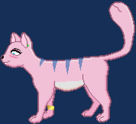 ambiguous_gender animated_gif arm_cuffs belly bouncing ear_piercing eyeshadow fangs feral fur makeup piercing pink_body pink_fur purple_stripes smile solo sprite stripes tail tail_mouth teeth unusual_anatomy unusual_tail white_belly vorochi kimiko_kimura 2d_animation animated low_res motion_tweening short_playtime