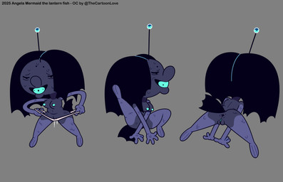 anus black_hair blue_body blue_skin butt clothing eyewear female genitals glasses hair long_hair nerd nipples nude nude_female panties scales smile solo tail text underwear vulva the_cartoon_love angela_mermaid_the_lantern_fish_(the_cartoon_love) anglerfish aquatic fish humanoid mammal absurd_res character_name digital_drawing_(artwork) digital_media_(artwork) english_text hi_res model_sheet