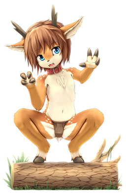 2_horns 4_fingers anthro antlers arm_markings biped blue_eyes bottomwear brown_bottomwear brown_clothing brown_hair bulge clothed clothed_anthro clothed_male clothing cloven_hooves collar crouching eyebrow_through_hair eyebrows fingers front_view fur fur_markings grass grey_antlers grey_hooves grey_horn grey_nose hair hooved_fingers hooves horn leg_markings log looking_at_viewer male male_anthro markings multicolored_body multicolored_fur navel on_log open_mouth open_smile pink_tongue plant pupils red_collar short_hair short_tail shota shoulder_markings simple_background smile smiling_at_viewer solo spots spotted_body spotted_fur spotted_markings tail tan_body tan_fur teeth tongue topless topless_anthro topless_male translucent translucent_hair white_background white_body white_fur white_inner_ear white_markings white_spots white_tail wood young young_anthro young_male sinelesh deer mammal 2021 full-length_portrait hi_res portrait