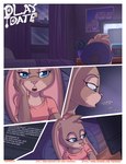 anthro apartment bed blue_eyes bored brown_body brown_fur chair computer electronics female fur furniture inside laptop night office_chair pink_outfit solo text tired paddedulf disney zootopia elaina_(paddedulf) fan_character lagomorph leporid mammal rabbit comic url