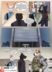 anthro base_three_layout blockage_(layout) canid canine canis clothed clothing comic dialogue domestic_dog english_text five_frame_image horizontal_blockage lagomorph leporid male mammal rabbit richirichi slog speech_bubble text topwear vest wolf