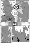 2018 6_breasts anthro breast_growth breasts canid canine canis clothing comic corablue dialogue digital_media_(artwork) domestic_dog dragon duo english_text female fight genitals greyscale growth hat headgear headwear hi_res magic_user mammal monochrome mostly_nude multi_breast multi_breast_growth mythological_creature mythological_scalie mythology nipples nude palmyra_(corablue) pussy scalie species_transformation speech_bubble tail text torn_clothing transformation witch