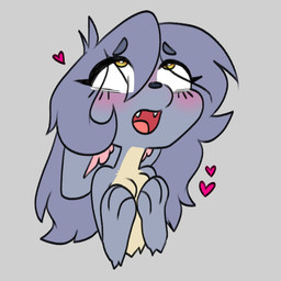 anthro blue_body blue_hair breasts chibi cute_fangs fangs female hair hand_on_breast heart_symbol looking_up nude open_mouth simple_background smile solo teeth yellow_eyes itsspoopsb maku_(maku450) canid mammal 1:1 hi_res