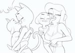 age_difference anthro bottomwear bra breasts cleavage clothed clothing face_lick female group holding_another hug licking male male/female older_female questionable_consent shirt shorts shota simple_background t-shirt tank_top tongue tongue_out topwear underwear white_background wrist_grab young young_anthro drockdraw cartoon_network the_amazing_world_of_gumball chi_chi chi_chi's_mom gumball_watterson nicole_watterson bovid caprine domestic_cat felid feline felis goat mammal 2022 black_and_white digital_media_(artwork) monochrome mother_(lore) parent_(lore) son_(lore)