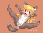 anthro anus blonde_hair blush butt clitoris female flat_chested genitals hair long_hair navel nipples nude pawpads presenting presenting_pussy pussy red_eyes sitting solo spread_legs spreading young young_anthro young_female bd_collie futaba_channel akuma_gaoru canid canine canis mammal wolf