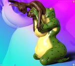 3d_(artwork) abdominal_bulge amphibian anthro beatrice_(loneclaw) big_breasts big_butt bodily_fluids breast_squeeze breasts butt daz3d daz_3d daz_studio_(artwork) digital_media_(artwork) duo female female/female forced frog lactating lagomorph leporid loneclaw mammal milk nipples non-mammal_nipples oral_vore projectile_lactation rabbit same_size_vore sitting squeezing thick_thighs vore wide_hips