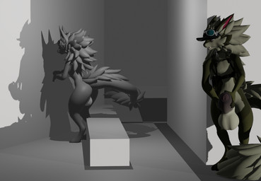 anthro balls big_balls big_penis duo foreskin genitals locker_room male penis solo spying stalking tion cadberry flage humanoid hi_res