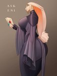 anthro big_breasts big_butt breasts butt clothing envelope female floppy_ears fur gloves handwear huge_breasts lop_ears mail scut_tail short_tail solo tail thick_thighs tight_clothing white_body white_fur hiverdose last_fables eni_siverets_(last_fables) hare lagomorph leporid mammal 3:4 hi_res