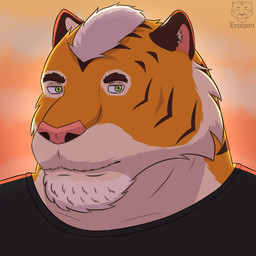 anthro beard black_clothing black_shirt black_t-shirt black_topwear clothing cloud facial_hair fur green_eyes inner_ear_fluff male markings muscular muscular_anthro muscular_male orange_body orange_fur shirt simple_background sky skyscape snout solo striped_body striped_fur striped_markings stripes sunset t-shirt topwear tuft white_body white_fur eraqon nick_(eraqon) felid mammal pantherine tiger 1:1 bust_portrait icon portrait