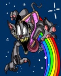 ambiguous_gender food fur grey_body grey_fur open_mouth rainbow rainbow_trail solo space tail teeth tongue tongue_out year yellow_teeth fatalsyndrome nyan_cat_(copyright) pop-tarts nyan_cat domestic_cat felid feline felis food_creature hybrid mammal 2011 meme