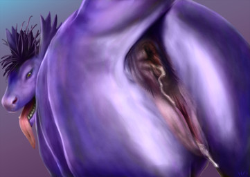 after_anal after_sex after_vaginal anus bodily_fluids butt cum cum_from_ass cum_from_vagina cum_in_ass cum_in_vagina cum_inside female feral genital_fluids genitals looking_at_viewer looking_back loose_anus purple_body purple_scales raised_tail realistic realistic_feral scales simple_background solo tail teeth tongue tongue_out vulva caedere mythology dragon mythological_creature mythological_scalie scalie 2015 digital_media_(artwork) shaded