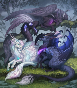 ambiguous_gender claws feathers feet feral fur grey_body grey_feathers grey_fur grey_tail group horn looking_at_another lying on_front one_eye_closed open_mouth open_smile outside sitting smile tail teeth toe_claws toes tongue trio white_body white_feathers white_fur white_tail wings hioshiru mythology dragon mythological_creature mythological_scalie scalie 2025 digital_drawing_(artwork) digital_media_(artwork) hi_res