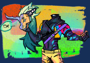 4_eyes anthro black_body blonde_hair blue_horn bottomwear clothing cybernetics detachable detachable_head green_bottomwear green_clothing green_pants hair headless holding_head holding_own_head horn machine male modular multi_eye pants simple_background solo speech_bubble text transparent_background zephirith mythology cyborg equid equine mammal mythological_creature mythological_equine unicorn 2025 alpha_channel english_text