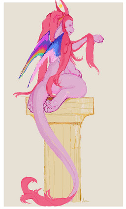 ancient anthro claws column feathers feet fluffy hair intersex long_hair male maleherm paws pink_body rainbow_wings red_hair soles solo tail toes wings diorionarh diorion_(diorionarh) deity demon species_arh digital_media_(artwork) pixel_(artwork) nonbinary_(lore)