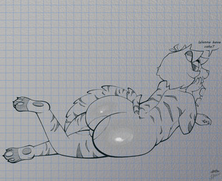 anthro anus big_butt bubble_butt butt dialogue dialogue_box glistening glistening_butt haru_(haru_raccoon) lying lying_on_self male nude on_back on_side pawpads paws presenting presenting_hindquarters raccoon_tail raised_paw solo speech_bubble haru_raccoon pulgadany dany_(pulgadany) felid feline mammal pantherine tiger hi_res