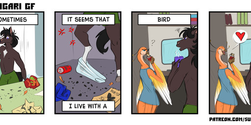 anthro beverage coffee coffee_mug cross-popping_vein equis_universe female heart_print heart_reaction heart_symbol humor love male morning question_mark speech_bubble text text_box trash trash_can sunny_way gozinaki avian equid ferimgari mammal comic digital_drawing_(artwork) digital_media_(artwork) english_text pictographics url
