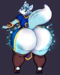 absurd_res aero_vonheart aerothefox anthro athletic athletic_anthro big_butt bodily_fluids bubble_butt butt butt_expansion canid canine clothed clothing drooling expansion female fox frown gammanaut hi_res huge_butt hyper hyper_butt inflation looking_back magic mammal muffin_top_(general_use) muffin_top_(legwear) muffin_top_(thigh_highs) rear_view saliva simple_background solo standing teeth wide_hips