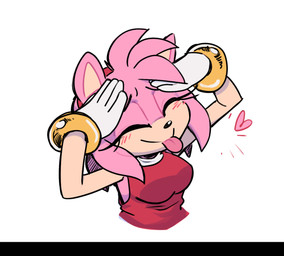 accessory anthro biped blush blush_lines bracelet breasts clothed clothing eyes_closed female fur gloves hair_accessory hairband handwear heart_symbol jewelry pink_body pink_fur shirt simple_background smile solo tongue tongue_out topwear white_background white_clothing white_gloves white_handwear fuel_(artist) ah_eto..._bleh! sega sonic_the_hedgehog_(series) amy_rose eulipotyphlan hedgehog mammal 2025