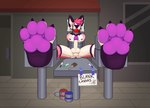 4_toes anthro ball_gag big_feet bound brush claws curling_toes erection exclamation_point feet foot_focus gag male paint_bucket paintbrush pawpads paws restraints solo stocks toe_claws toes squishypastelpaws animated hi_res short_playtime