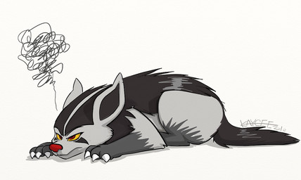 ambiguous_gender black_body black_fur black_tail claws feral fur grey_body grey_fur multicolored_body multicolored_fur red_eyes red_nose simple_background solo tail two_tone_body two_tone_fur white_background white_claws year yellow_sclera zigstripes nintendo pokemon generation_3_pokemon mammal mightyena pokemon_(species) 2010 full-length_portrait portrait signature