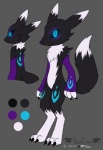 alternate_color ambiguous_gender anthro biped black_body black_fur black_sclera blue_eyes claws digitigrade fangs feet fur glowing glowing_eyes hindpaw markings paws side_view smile solo standing teeth tribal tribal_markings white_body white_fur vibrantechoes bandai_namco digimon fan_character canid canine digimon_(species) ghost mammal renamon spirit 2014 model_sheet