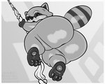 ambiguous_gender anthro big_butt bodily_fluids butt huge_butt looking_back looking_down nude open_mouth rope solo sweat thick_thighs borisalien project_zomboid the_indie_stone spiffo mammal procyonid raccoon 5:4 hi_res monochrome