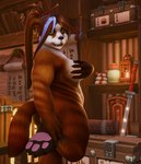 anthro breasts brown_body brown_fur brown_hair building covering covering_breasts covering_self female fur green_eyes hair house inside katana looking_at_viewer melee_weapon multicolored_body nude smile solo sword tail weapon white_body white_fur toxik_enzis blizzard_entertainment warcraft fudjikaed_(toxik_enzis) bear mammal pandaren ursine 3d_(artwork) digital_media_(artwork) hi_res