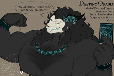anthro armband biceps body_hair bone card dialogue ear_piercing first_person_view hair jewelry looking_at_viewer male male_pov necklace nipple_piercing nipples one_eye_closed pecs piercing roman_numeral skull skull_head speech_bubble tarot tarot_card text wink winking_at_viewer entitropy destiny_orasia_(entitropy) deity 3:2 absurd_res english_text hi_res