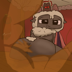 ambiguous_gender anthro big_butt brown_fart_cloud butt fart fart_cloud fart_fetish fur glowing horn looking_at_viewer nude solo tail text white_body white_fur wool_(fur) blargamie cult_of_the_lamb massive_monster_(studio) lamb_(cult_of_the_lamb) red_crown_(cult_of_the_lamb) bovid caprine mammal sheep 1:1 digital_drawing_(artwork) digital_media_(artwork)