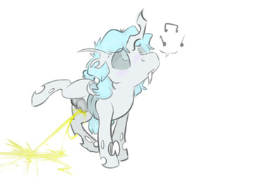 animal_genitalia balls black_sclera blue_hair bodily_fluids fangs feral fully_sheathed genital_fluids genitals hair hiked_leg horn looking_up male male_peeing musical_note musical_symbol peeing raised_leg sheath simple_background solo symbol teeth urine watersports whistling white_background backsash friendship_is_magic hasbro my_little_pony fan_character languedoc arthropod changeling_(mlp) 2015 hi_res sketch