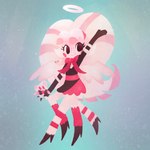 1:1 4_legs angel angel_dust anthro arachnid arthropod clothed clothing dress female halo hazbin_hotel ketsuusagi lineless molly_(hazbin_hotel) plushie smile solo spider