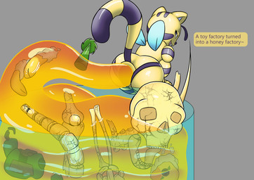 after_vore bone bones_in_feces digestion disposal feces female female_pred food grey_background honey_(food) pooping remain simple_background solo tail text unusual_feces vore wings poisonsneksoffie mob_entertainment poppy_playtime cat-bee_(poppy_playtime) absurd_res english_text hi_res