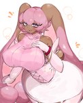 2023 anthro big_breasts big_ears blissey blush blush_lines bracelet breasts brown_body brown_fur clothed clothing eyelashes eyewear female fur generation_2_pokemon generation_4_pokemon glasses hair hand_on_breast hi_res huge_breasts hybrid jewelry lopunny melissa_(sparkingyagi) nintendo open_mouth pink_clothing pink_hair pokemon pokemon_(species) purple_eyes smile smiling_at_viewer solo tail thick_thighs usa37107692