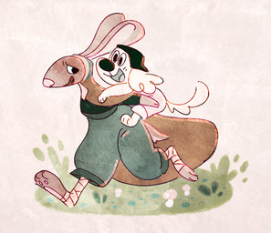 anthro bandage bandaged_foot bottomwear brown_body brown_fur carrying_another clothed clothing daww duo feet female foot_wraps fungus fur grass mushroom open_mouth open_smile pawpads piggyback pink_pawpads plant running shorts smile wrapped_feet wraps birdboner69 chicory_a_colorful_tale chicory_(chicory) pizza_(chicory) canid canine canis domestic_dog hare lagomorph leporid mammal nonbinary_(lore)