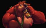 anthro beverage biceps big_biceps black_eyes black_nose brown_body brown_fur brown_hair can clothed clothing coffee container drinking front_view fur hair holding_object male manly mature_anthro mature_male muscular muscular_anthro muscular_male necktie nipples open_mouth paws pecs relaxing simple_background solo steam tired topless cursedmarked bamwuff canid canine canis mammal wolf 16:10 widescreen