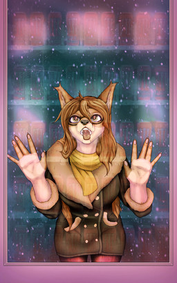 against_surface anthro clothing coat eyewear female glasses hair hands_on_glass leggings legwear licking_window long_hair machine on_glass open_mouth paws scarf snow snowing solo tongue tongue_out topwear vending_machine window winter_coat androidz marplecat monster_energy absurd_res digital_media_(artwork) hi_res