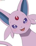 2021 absurd_res ambiguous_gender artist_name black_eyes blush eeveelution espeon feral forehead_gem gem generation_2_pokemon head_tilt hi_res looking_at_viewer nintendo patreon patreon_logo pokemon pokemon_(species) purple_body purple_ears simple_background smile smiling_at_viewer solo tongue white_background winick-lim